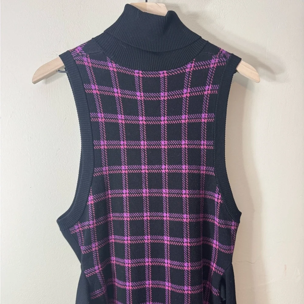 Toccin Peggy Sleeveless Plaid Knit Midi Dress Tie Waist XL Purple Multi